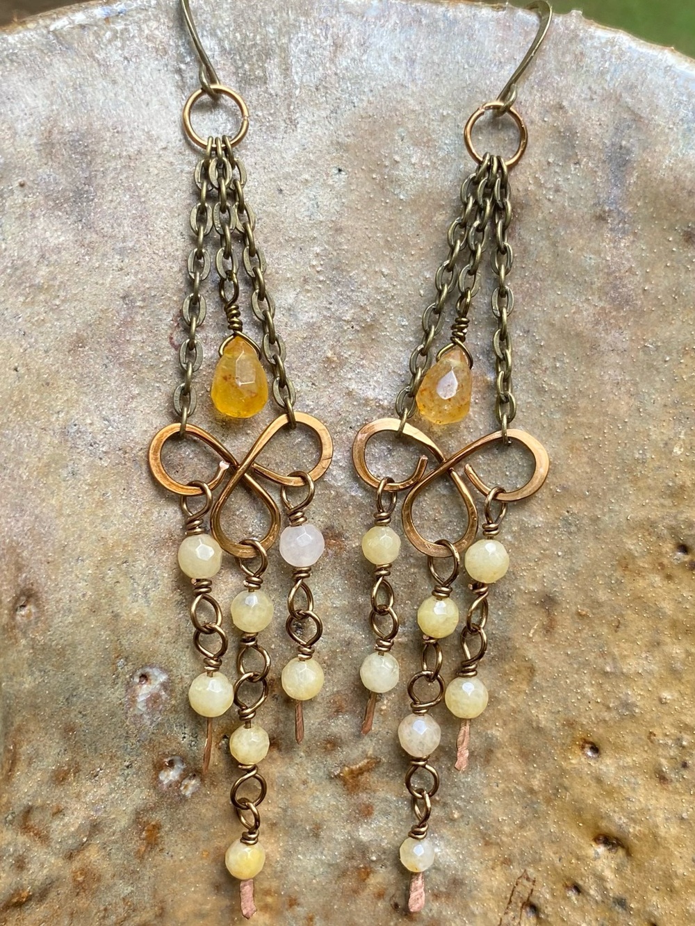 Handcrafted Honey Jade Chandelier Earrings - Picture 5 of 5